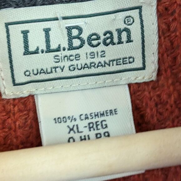 L.L.Bean Men's 100% Cashmere Waffle Knit Sweater Rust Red Quarter Zip Sweater XL - Picture 4 of 6